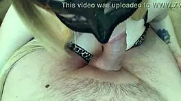 Beautiful Amateur Couple In Bath Bondage, Chained Masked Cat Gives Blowjob Ending In Cum In Mouth