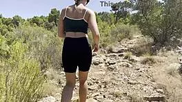 Young milf got horny hiking, ending with a mouth full of cum after a wild blowjob.