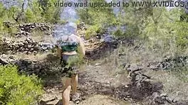 Young milf got horny hiking, ending with a mouth full of cum after a wild blowjob.