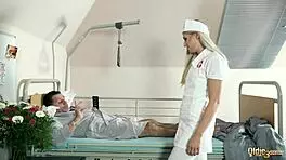 Teen Nurses Fuck Old Grandpa In Fake Hospital Bed With Sloppy Blowjob