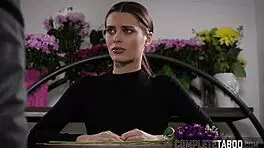 Fetish brunette in heels receives intense facial cumshot from taboo teen hardcore session