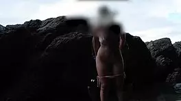 amateur couple fucks outdoors on the beach in sexy bikinis with perfect bodies