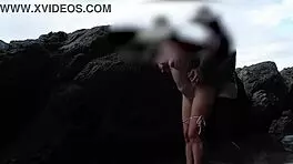 amateur couple fucks outdoors on the beach in sexy bikinis with perfect bodies