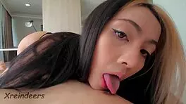 Asian big tits babe wants to film a romantic fuck with cum on her face.