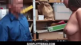 Stunning brunette teen shoplyfter stripped and fucked to avoid jail
