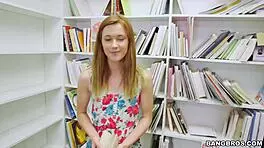 Does this tiny redhead suck your dick in the library POV?