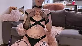 Cute Teen 18+ Masturbates with Dildo on Couch in Solo Play