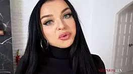 Inside with Payton Preslee and Mike Mancini, she gives blowjob and shows big tits in POV.