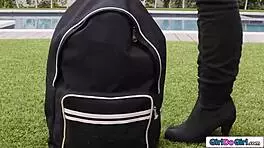 Lesbian thieves dive into strapon fucking and licking!