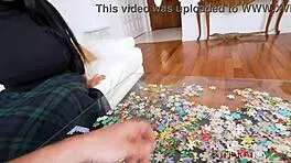 Inside with Payton Preslee and Mike Mancini, she gives blowjob and shows big tits in POV.