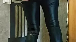 Girl spanks her ass in leggings while fingering pussy, husband at work.