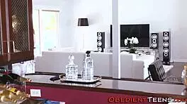 Blindfolded asian teen intensely banged and sucks big cock