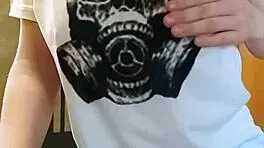 Girl spanks her ass in leggings while fingering pussy, husband at work.