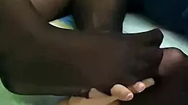 Footjob with my dildo and my torn pantyhose while I masturbate in doggystyle