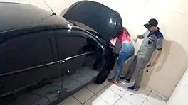 Madame gostosa gets punished with cum on ass in mechanic shop