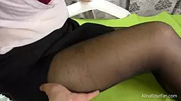 Hot teen 18+ with big tits blows in pantyhose