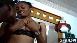 Young ebony teen reveals free pussy in ripped clothes