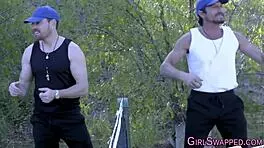 Teens bent over for doggystyle facial from monster cocks in old-young group