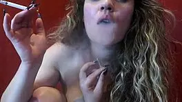 Busty curvy teen smokes cigarette and orgasms hard