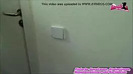 Young German Skinny Slut Does Threesome In Stairwell!