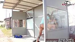 German Skinny Blonde Slut Gets Naughty in Public Train Station Sex