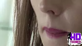 Oh wow, hot little Kylie orgasms from fingering her pussy in the bathroom close-up!