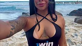 morena shows pierced pussy on beach with friend
