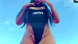 morena shows pierced pussy on beach with friend