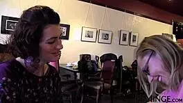 Blonde co-ed at party gets finger fucked in group threesome