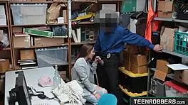 Rebel teen shoplifter forced to suck big cock in shop