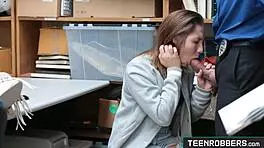 Rebel teen shoplifter forced to suck big cock in shop