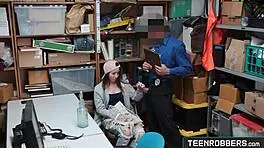 Rebel teen shoplifter forced to suck big cock in shop