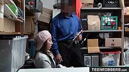 Rebel teen shoplifter forced to suck big cock in shop