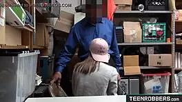 Rebel teen shoplifter forced to suck big cock in shop