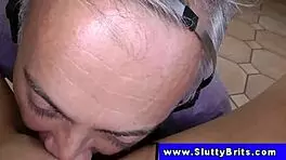 amateur blonde teen in stockings and heels gets ORAL from geriatric