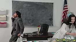 Teen student deepthroats and rides