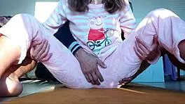 Petite stepsister in pajamas teases with small tits and taboo pussy touch