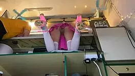 Sexy Brunette Caught on Voyeur Cam Upskirt at Work. No Panties Spotted!