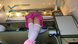 Sexy Brunette Caught on Voyeur Cam Upskirt at Work. No Panties Spotted!