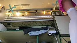 Sexy Brunette Caught on Voyeur Cam Upskirt at Work. No Panties Spotted!