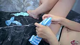 Footjob and Blowjob in Stockings with Cum on Legs POV