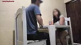 young couple having sex in a bar in public