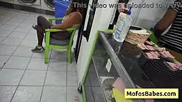 petite brunette sucks in public laundromat