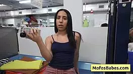 petite brunette sucks in public laundromat