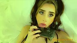 pov of sexy young amateur playing with shaved pussy and toys