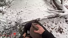 Asian Babe Luna Sucks BWC in Snowy Public Park, Nearly Caught in Action