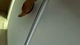 Behind the scenes, skinny lesbian with small tits gets kissed and groped by man while having sex with two cocks