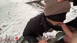Asian Babe Luna Sucks BWC in Snowy Public Park, Nearly Caught in Action