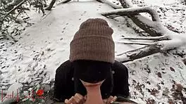 Asian Babe Luna Sucks BWC in Snowy Public Park, Nearly Caught in Action