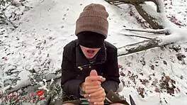 Asian Babe Luna Sucks BWC in Snowy Public Park, Nearly Caught in Action